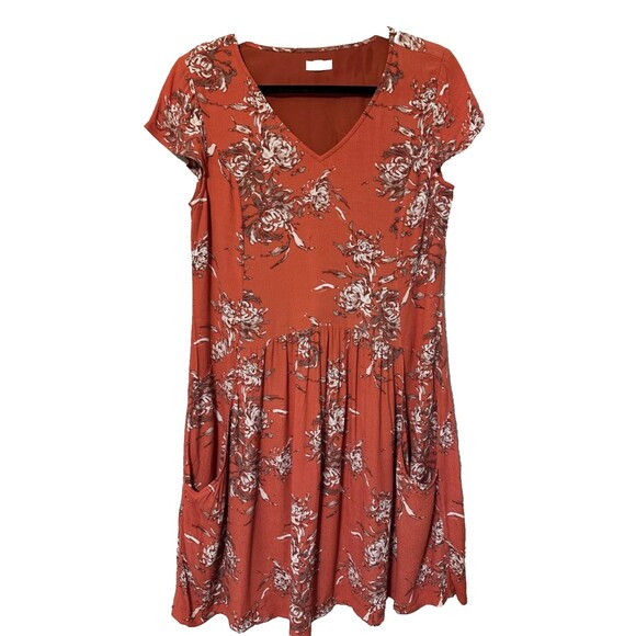 GARNET HILL muted coral Floral Viscose Short Sleeve Dress - 6 - Picture 1 of 11